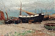 George Willison Boats on the shore painting